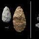 On the left, old-timey stone tools of the Acheulian, and on the right, the sexy new compact tools of the Middle Stone Age.